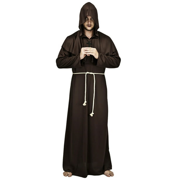 Vintage Mens Medieval Priest Monk Robe Outfits Cosplay Costume Hooded Shawl 4PCS
